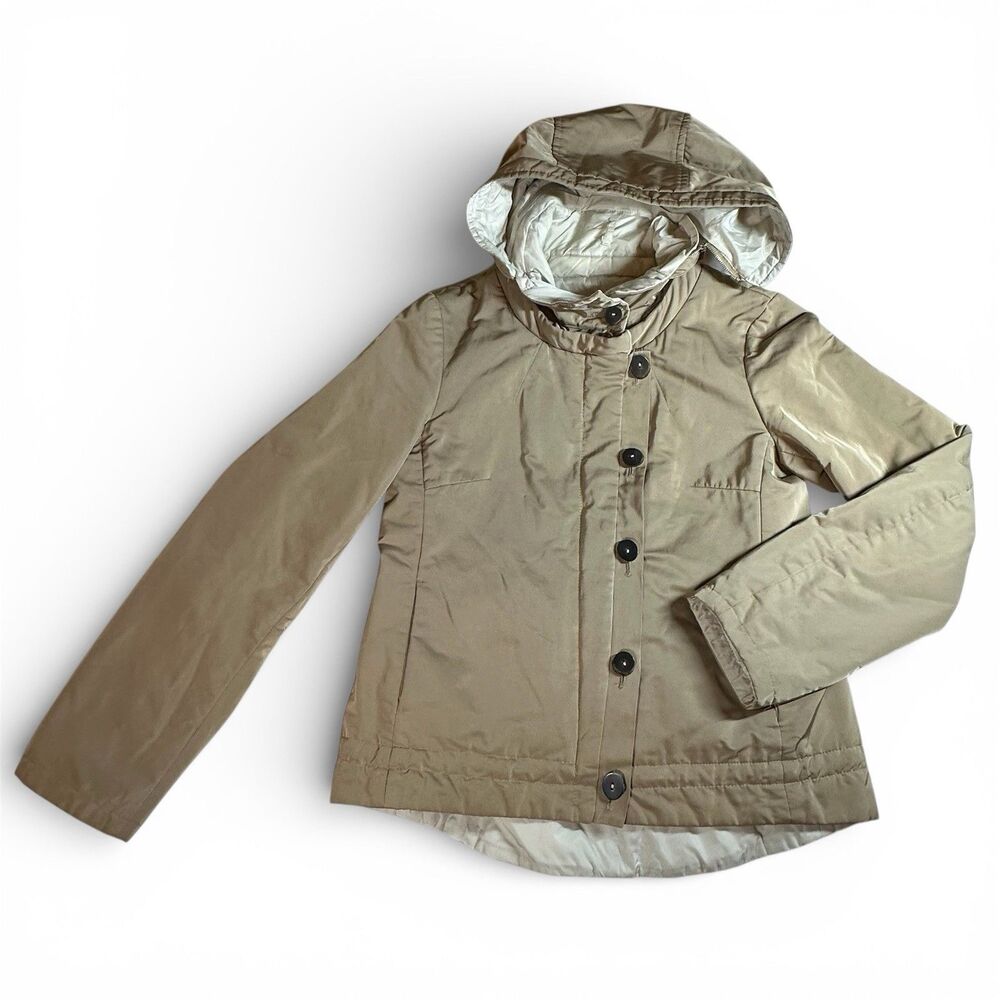 Y2K Max Mara Weekend Reversible Jacket Removable Hood Collar Beige 6 Neutral